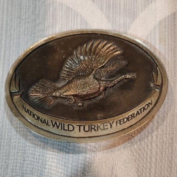 Vintage National Wild Turkey Federation Pewter Belt Buckle By Sid Bell - Picture 1 of 2